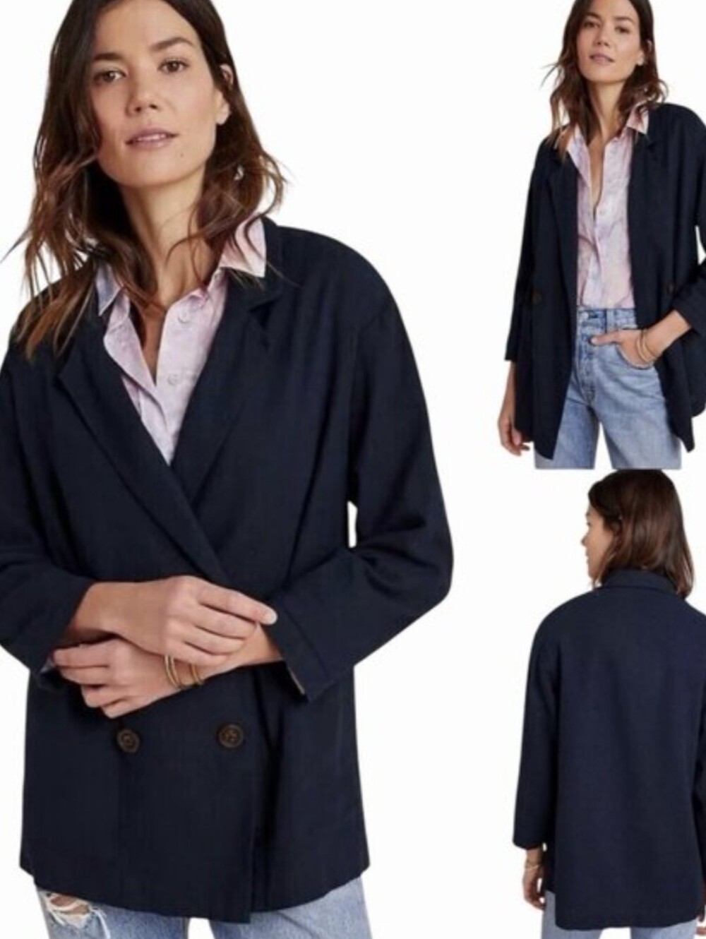 NWT!Anthro Fall Jacket Navy Amadi Women's Classic Blazer Double Breasted Coat XS